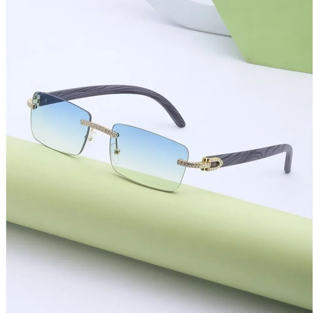 Men Women Sunglasses Square Green Lens Fashion Gold Frame Rapper Icedout Lentes‎